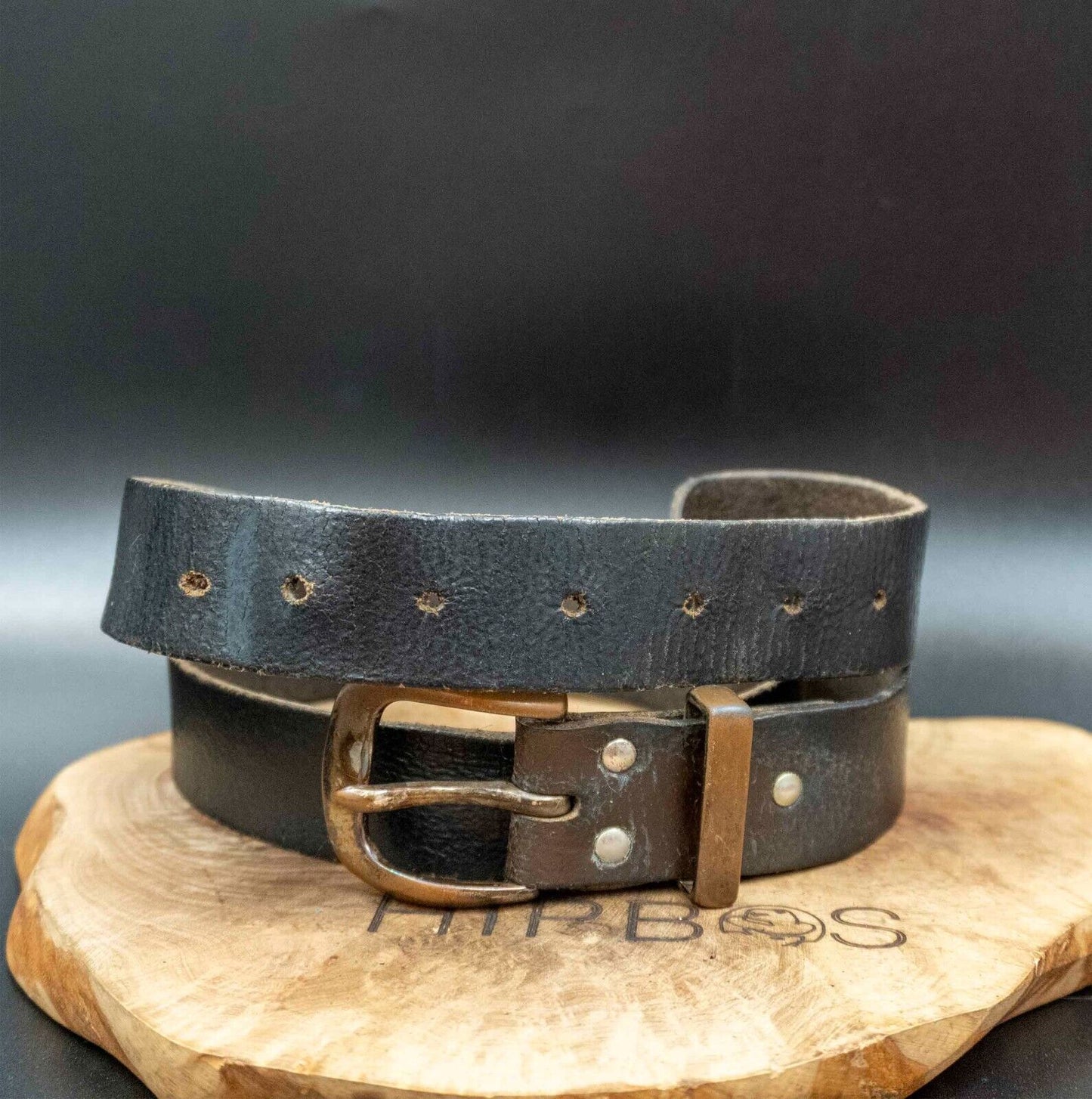 Vintage Mens Belt Handmade Leather Jeans Belt Black Size 34