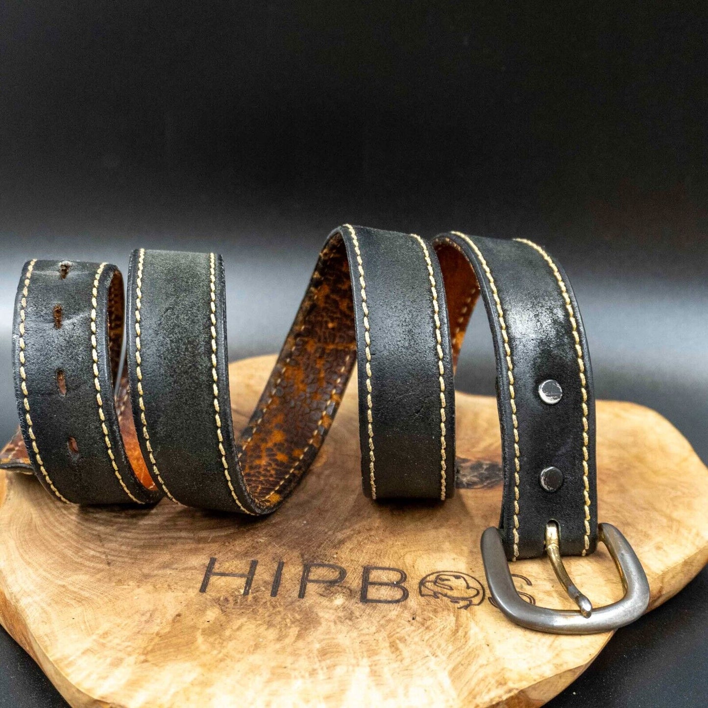 Vintage Mens Belt Handmade Leather Jeans Belt Black Size 34