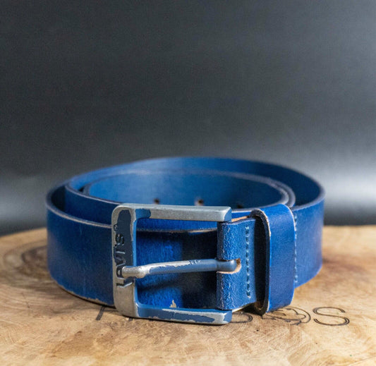Levis Mens Belt Vintage Leather Belt Jeans Leather Belt Blue Size 36