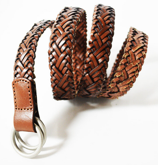 Braided Womens Leather Belt Size 10 Brown
