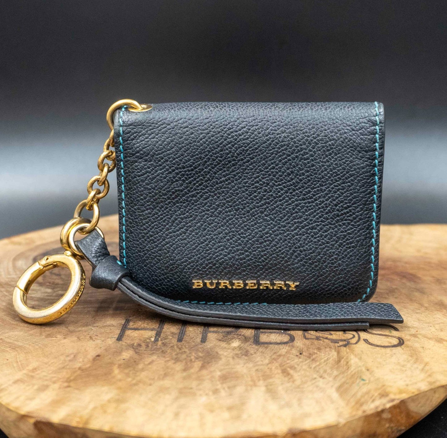 Burberry Authentic Leather Keychain Card Holder Card Wallet Blue