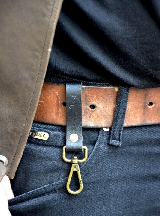 HipBos Handmade Leather Belt Loop Keyring Key Fob Key Chain with Lobster Clasp