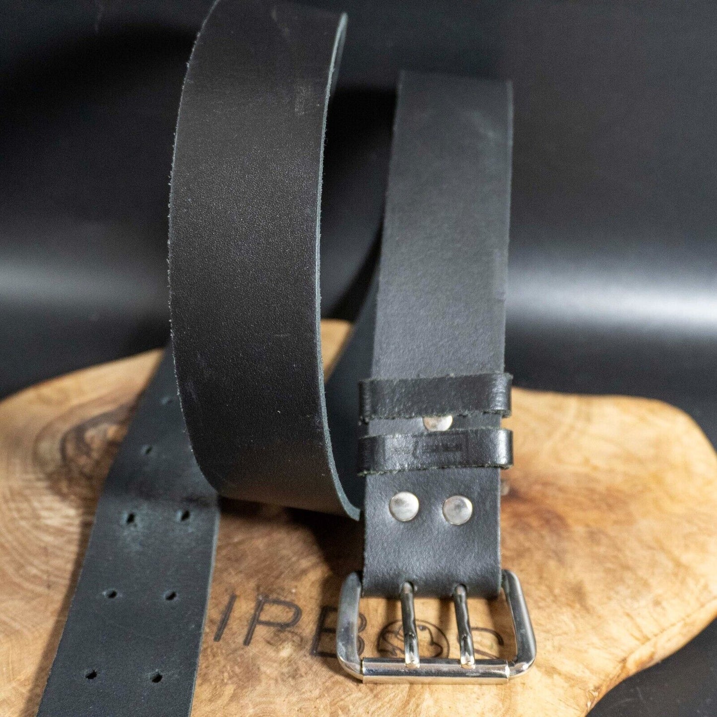 Vintage Mens Belt Handmade Leather Jeans Belt Double Pin Buckle Black Size 36