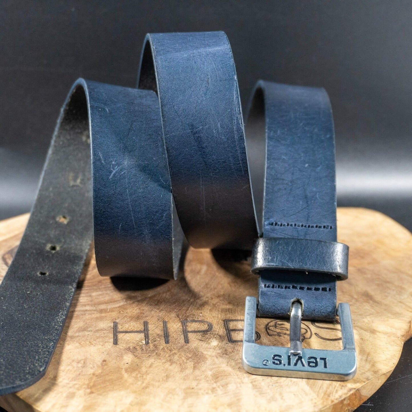Levis Mens Belt Vintage Leather Belt Jeans Leather Belt Blue Size 36