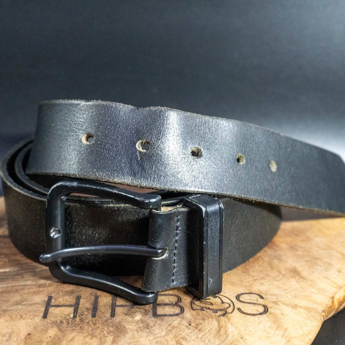 Vintage Mens Belt Handmade Leather Jeans Belt Black Size 48