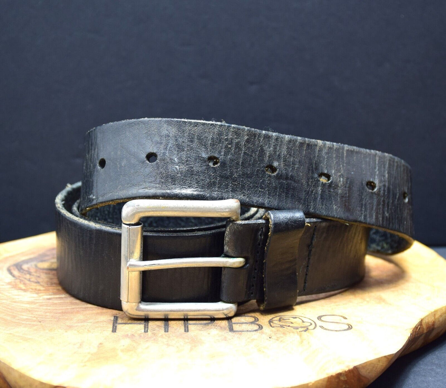 Vintage Mens Belt Handmade Leather Jeans Belt Black Size 38
