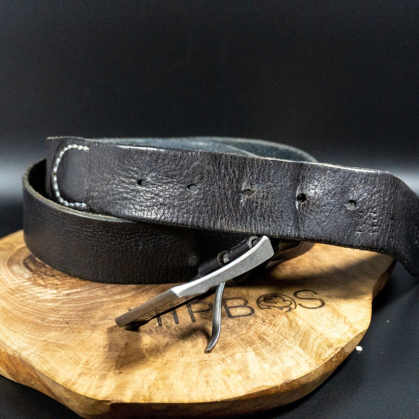 LUKE Mens Belt Handmade Vintage Leather Jeans Belt Black Size 36