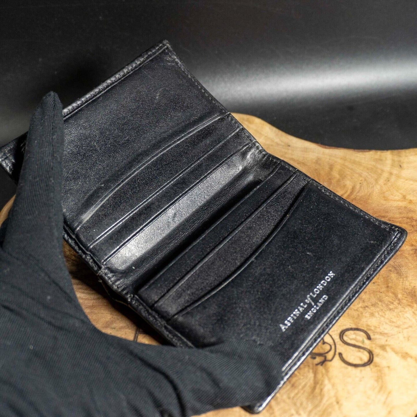 Aspinal of London Mens Wallet Leather Bifold Card Wallet Black