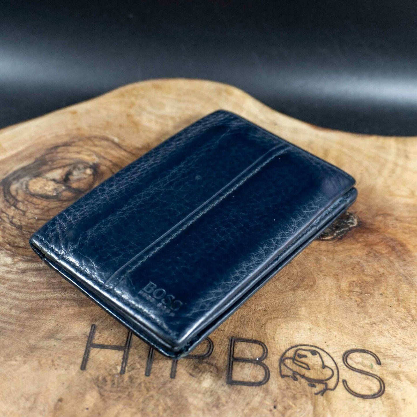 Hugo Boss Mens Wallet Case Bifold Leather Business Card Wallet Card Wallet Blue