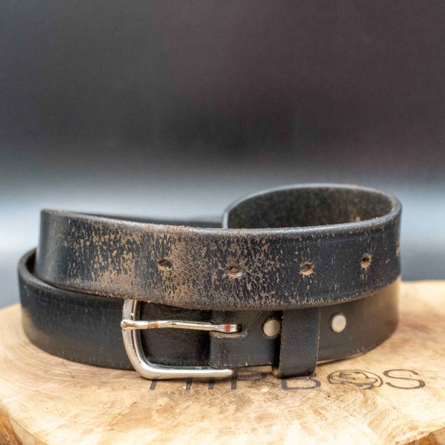 Vintage Mens Belt Handmade Leather Jeans Belt Black Size 36