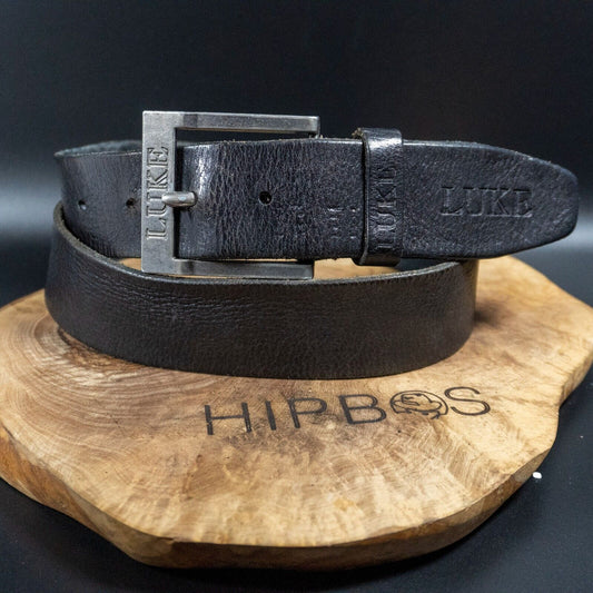 LUKE Mens Belt Handmade Vintage Leather Jeans Belt Black Size 36