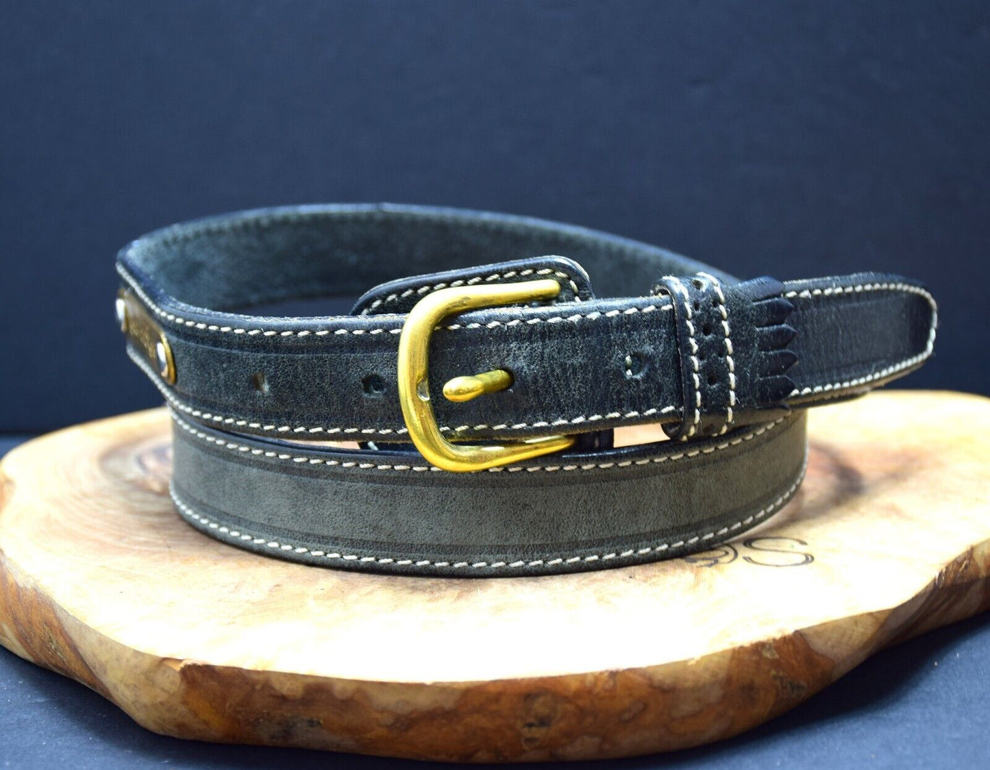 Golf and Green Womens Belt Vintage Leather Jeans Waist Belt Grey Green Size 32