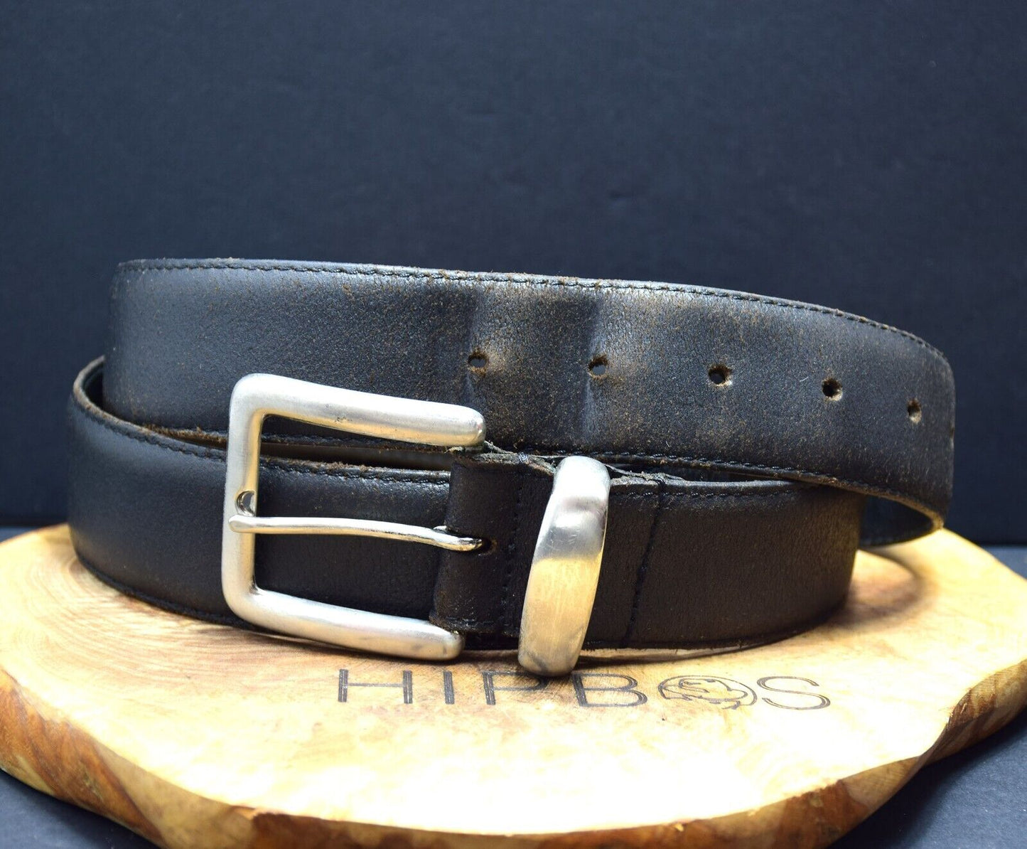 Vintage Mens Belt Handmade Leather Jeans Belt Black Size 38