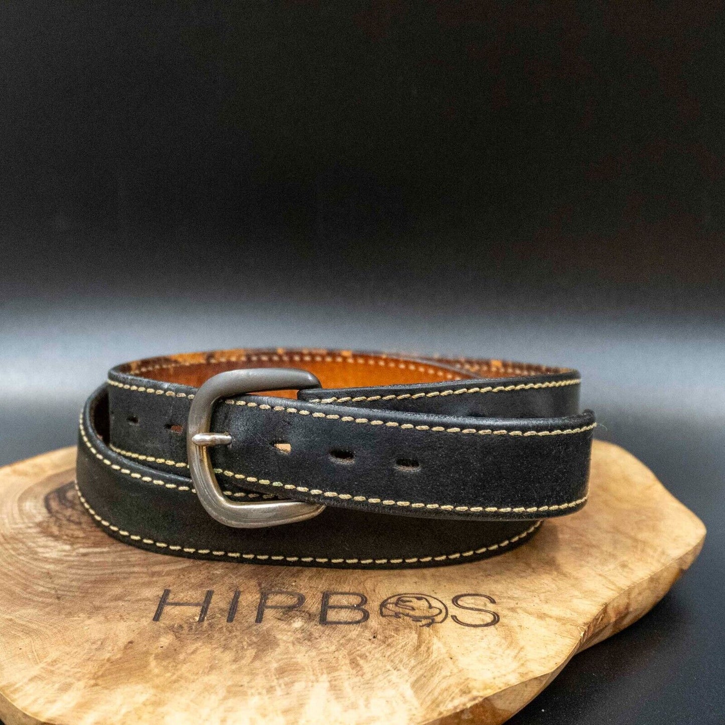 Vintage Mens Belt Handmade Leather Jeans Belt Black Size 34