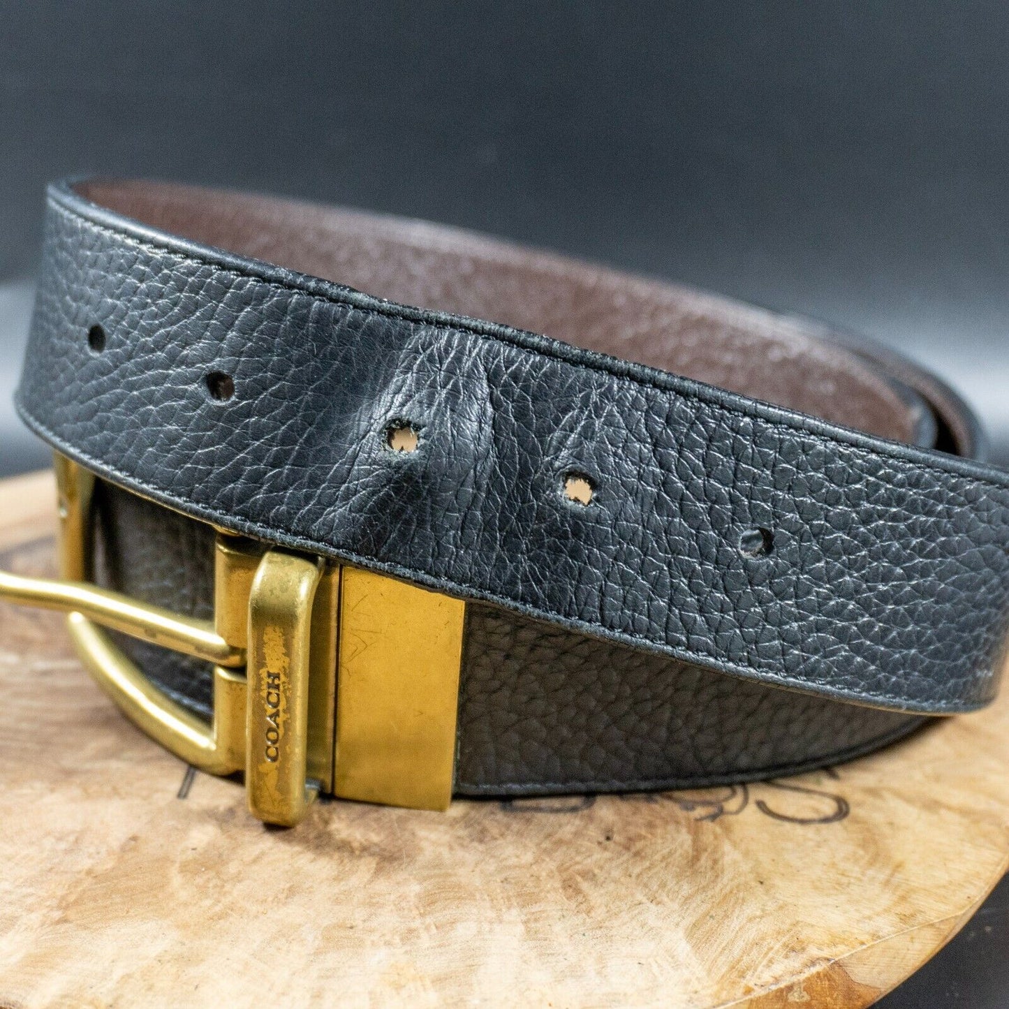 Coach Mens Belt Authentic Vintage Leather Reversible Belt Black Brown Size 38