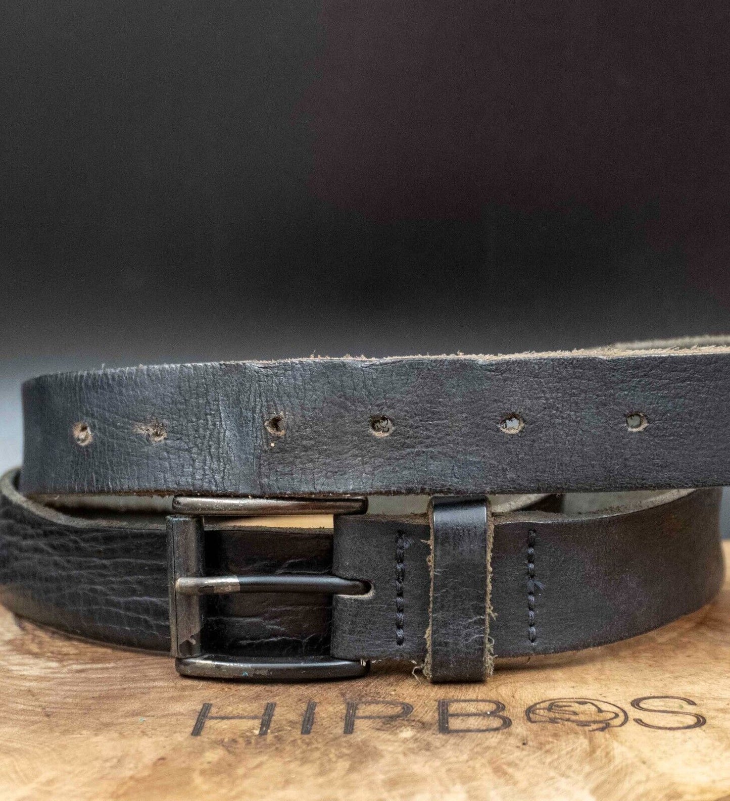Vintage Mens Belt Handmade Leather Jeans Belt Black Size 38