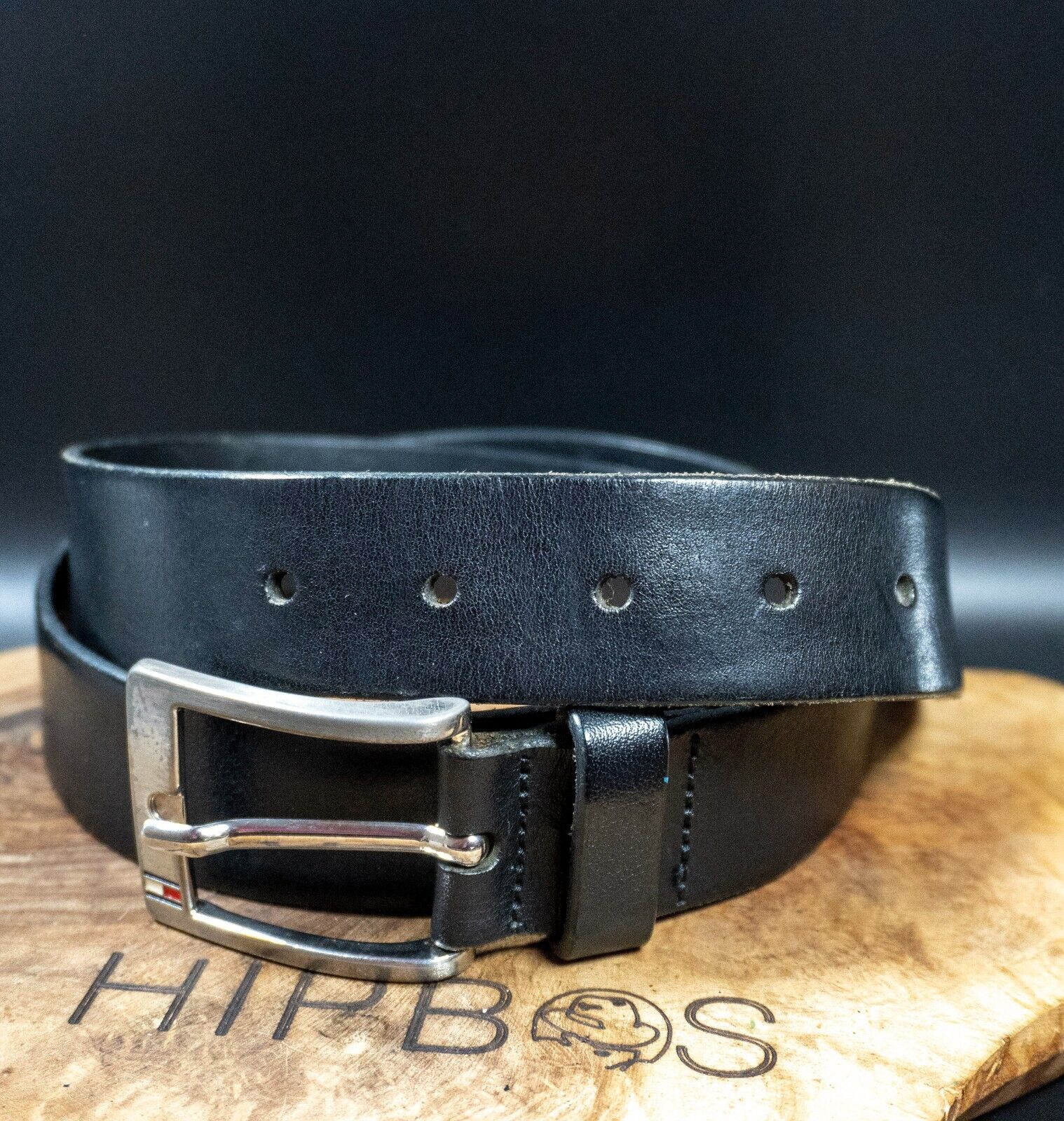 Tommy Hilfiger Mens Belt Vintage Leather Jeans Belt Black Size 36 - VintageThing