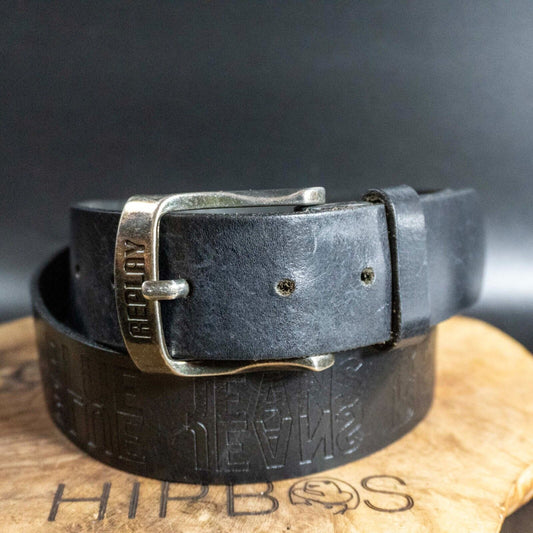 Replay Mens Belt Vintage Leather Jeans Belt Black Size 30