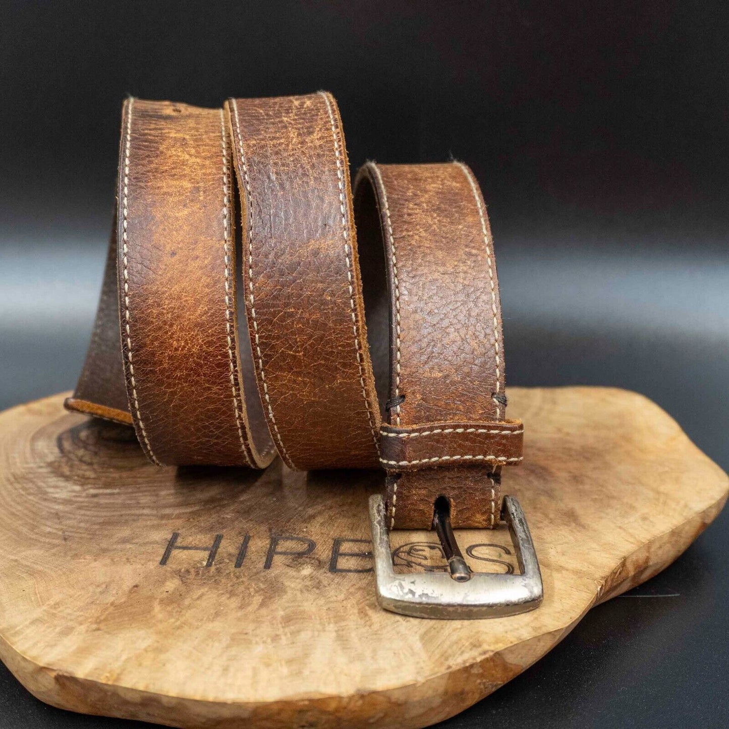 Vintage Mens Belt Handmade Leather Jeans Belt Brown Size 34