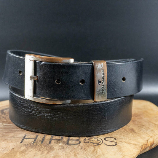 Tom Tailor Mens Belt Vintage Leather Jeans Belt Black Size 36