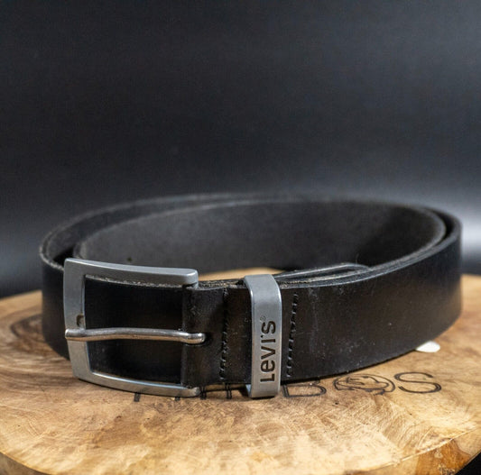 Levis Mens Belt Vintage Leather Belt Jeans Leather Belt Black Size 36 - VintageThing