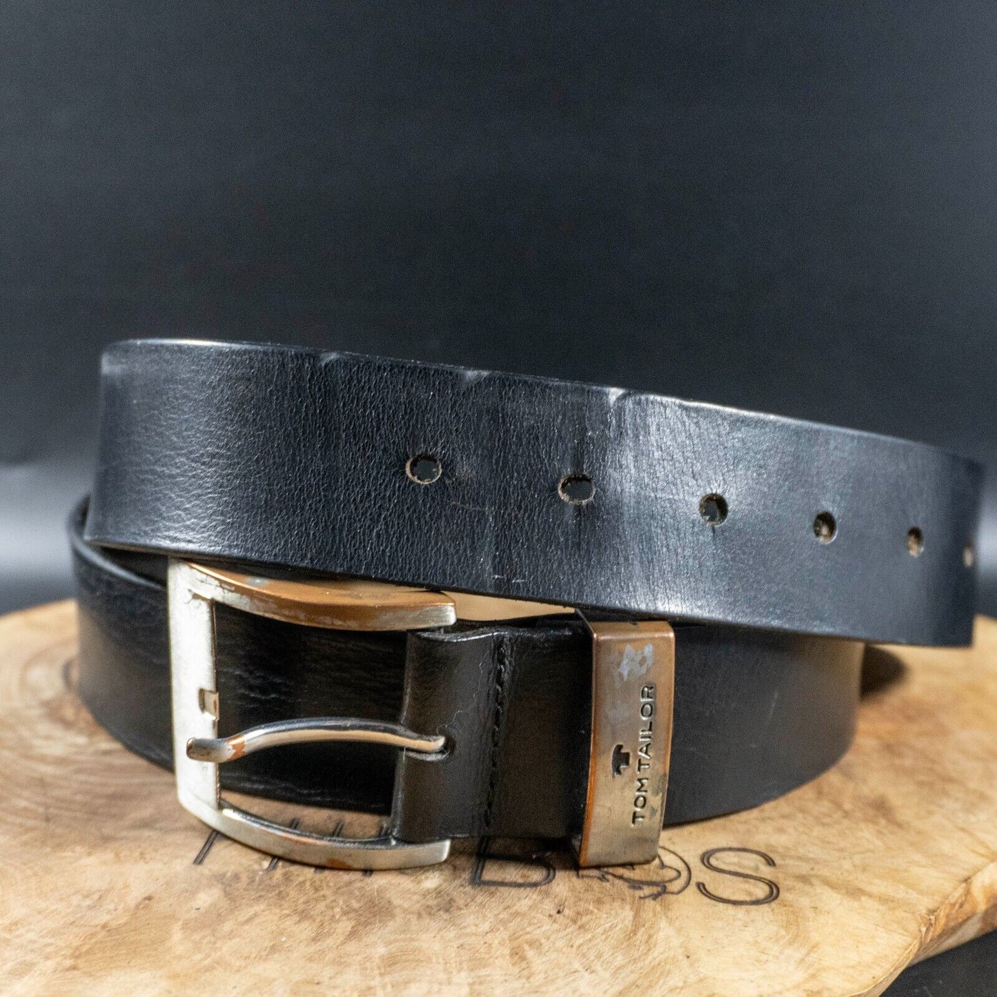 Tom Tailor Mens Belt Vintage Leather Jeans Belt Black Size 36
