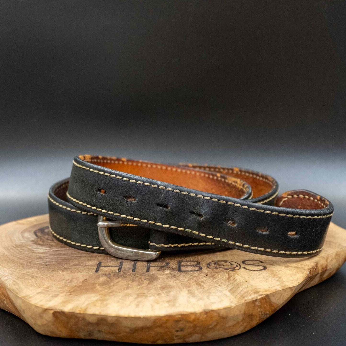 Vintage Mens Belt Handmade Leather Jeans Belt Black Size 34