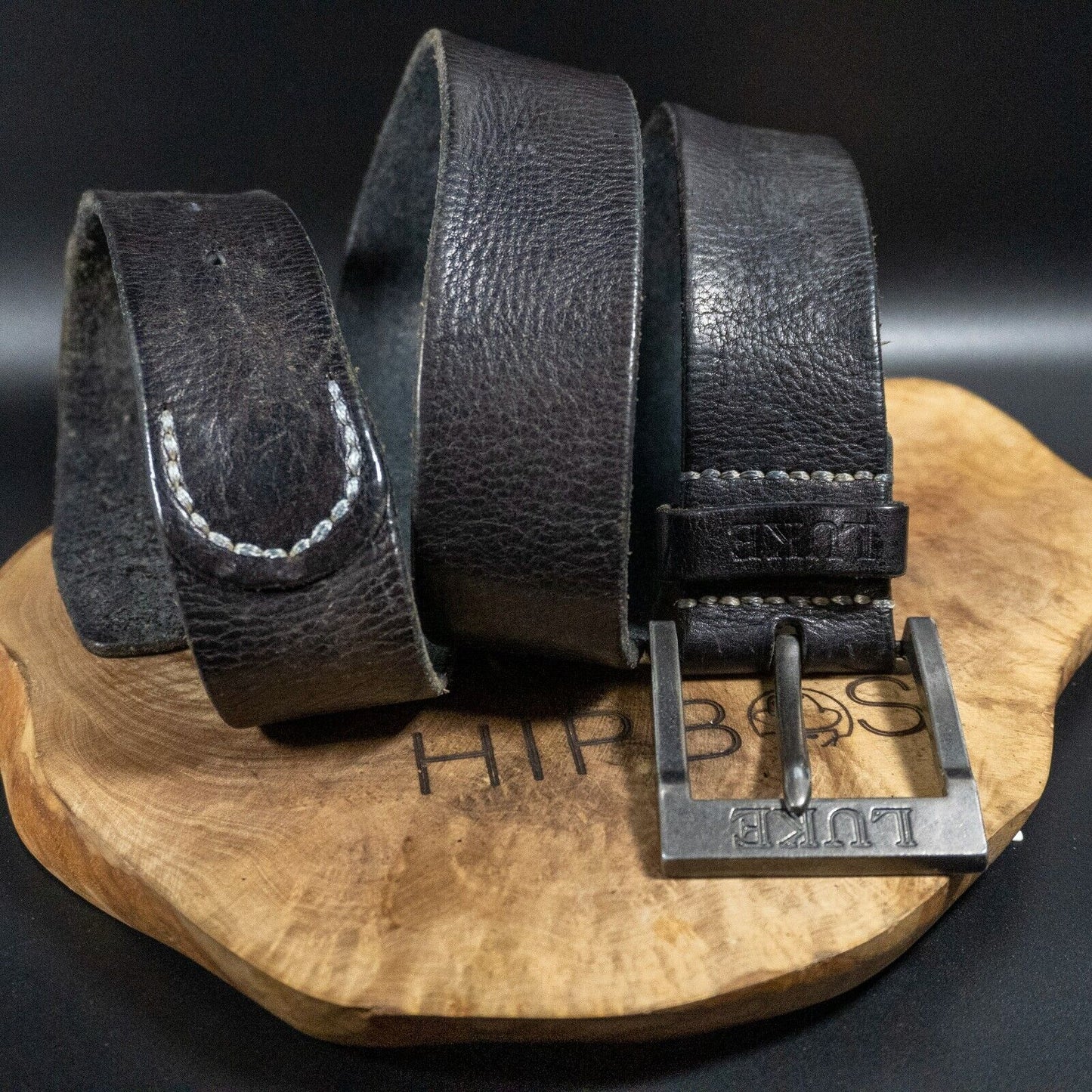 LUKE Mens Belt Handmade Vintage Leather Jeans Belt Black Size 36