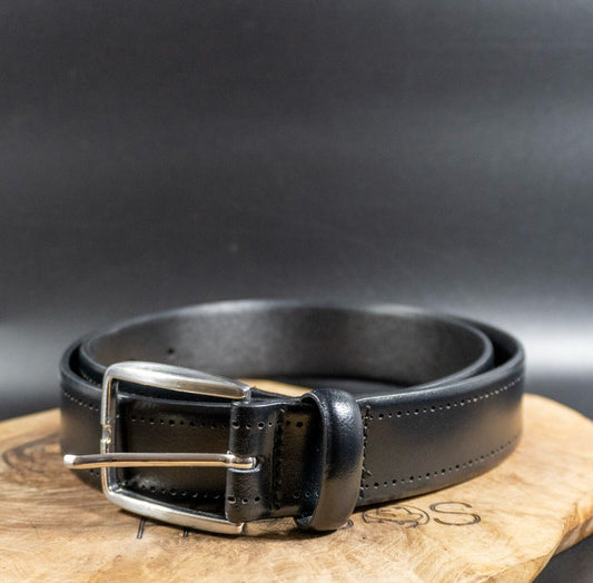 John Lewis Mens Leather Belt Classic Leather Jeans Belt Black Size M - VintageThing