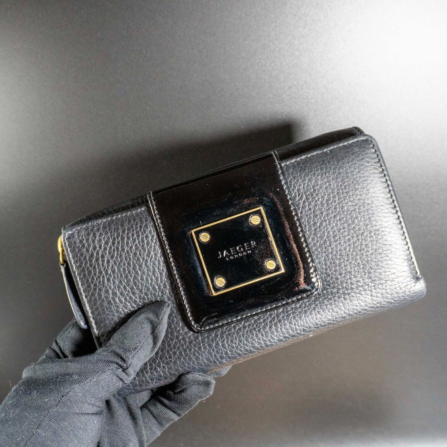Jaeger Womens Purse Wallet Leather Snap Closure Wallet Large Size Black