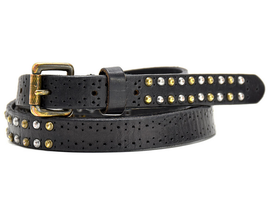 Liebeskind Womens Belt Leather Skinny Studded Jeans Belt Black Size 38