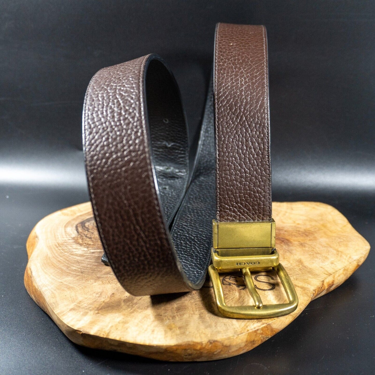Coach Mens Belt Authentic Vintage Leather Reversible Belt Black Brown Size 38