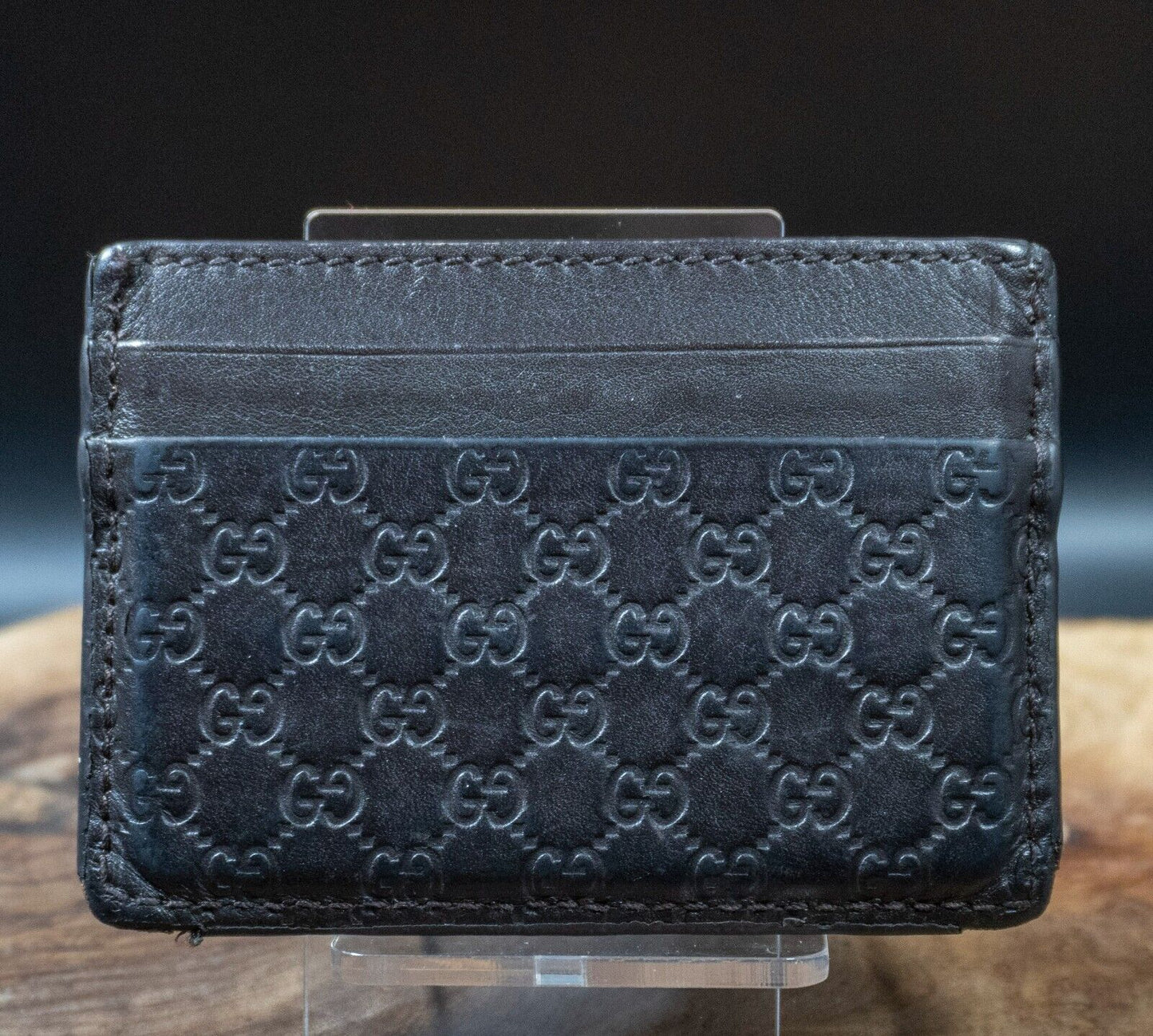 GUCCI Authentic Microguccissima Leather Card Holder Wallet Case Brown