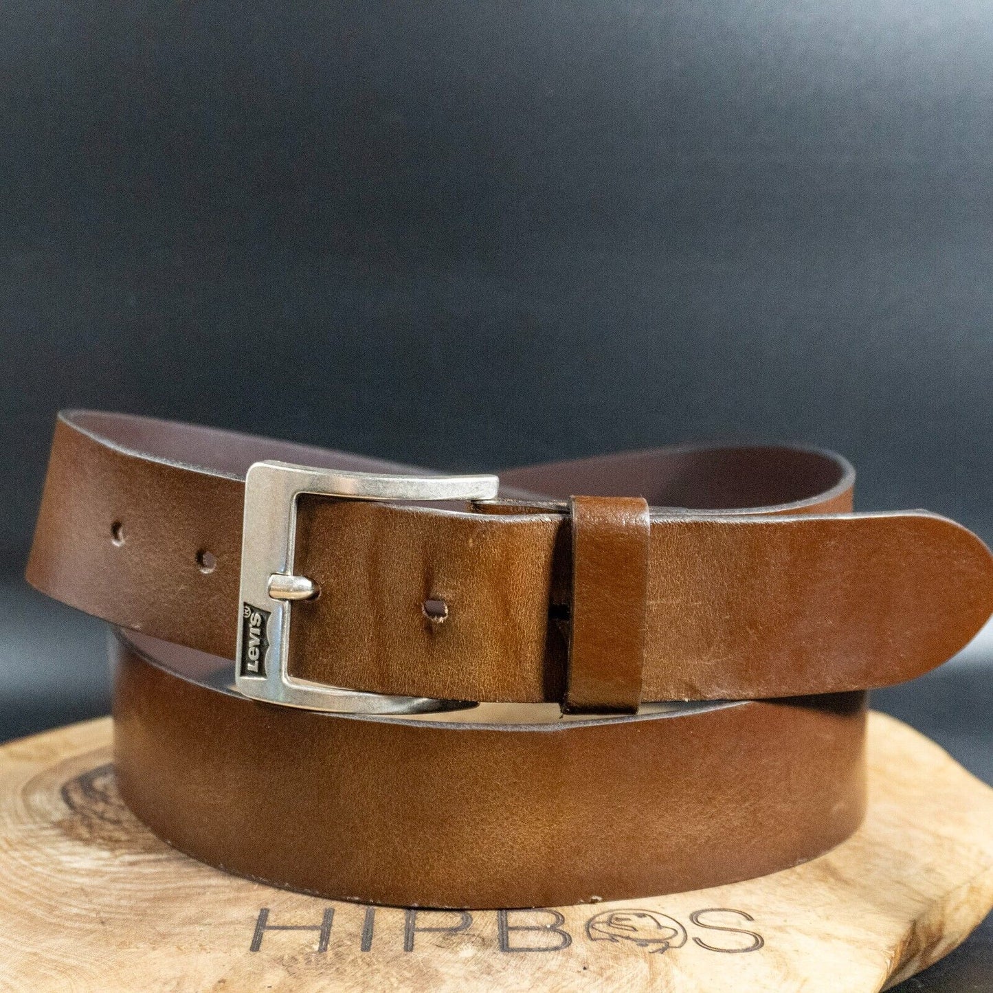 Levis Mens Belt Vintage Leather Belt Jeans Leather Belt Brown Size 42 - VintageThing