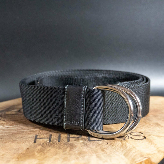 Prada Mens Womens Belt Nylon D Ring Belt Authentic Black Size 36