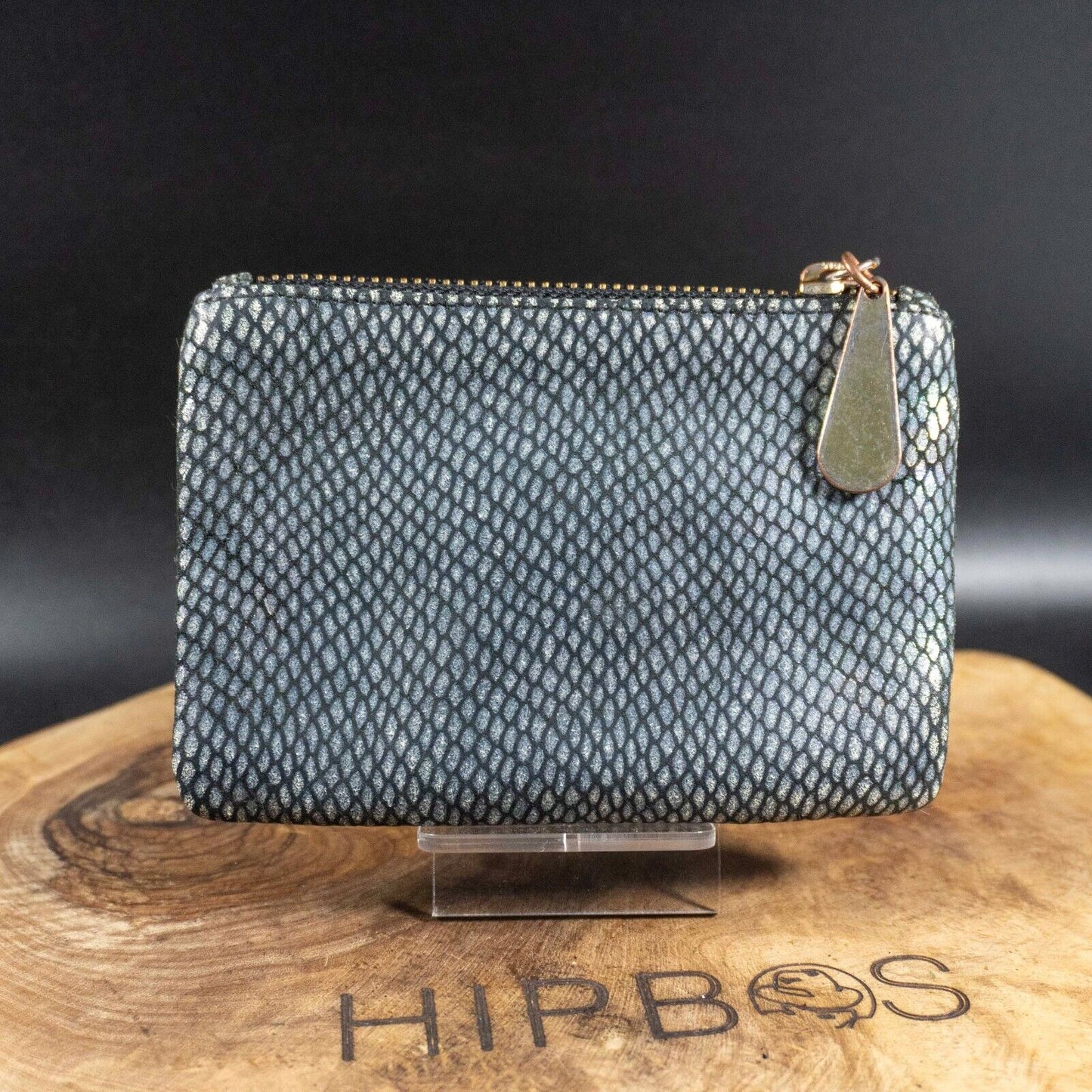 Biba Leather Coin Pouch Wallet with Zip Closure Silver Grey