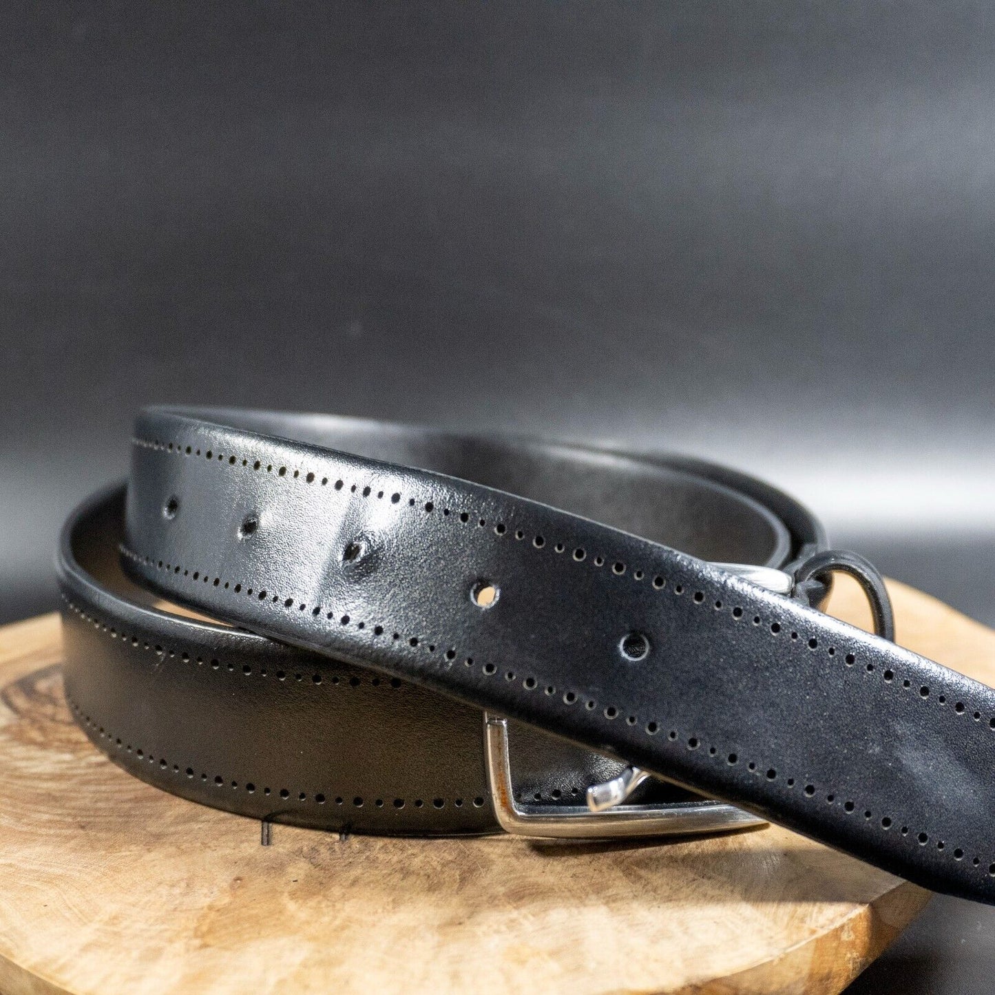 John Lewis Mens Leather Belt Classic Leather Jeans Belt Black Size M - VintageThing