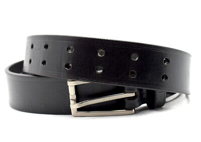 Sella Mens Belt Vintage Leather Double Pin Buckle Jeans Belt Black Size 36