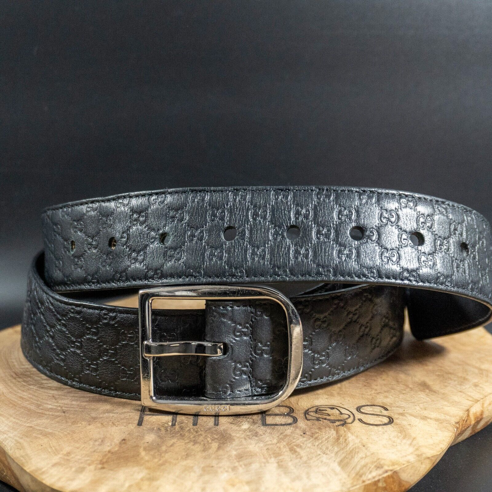 Gucci Mens Belt Leather Belt Guccissima Leatehr Belt Authentic Black Size 42 - VintageThing