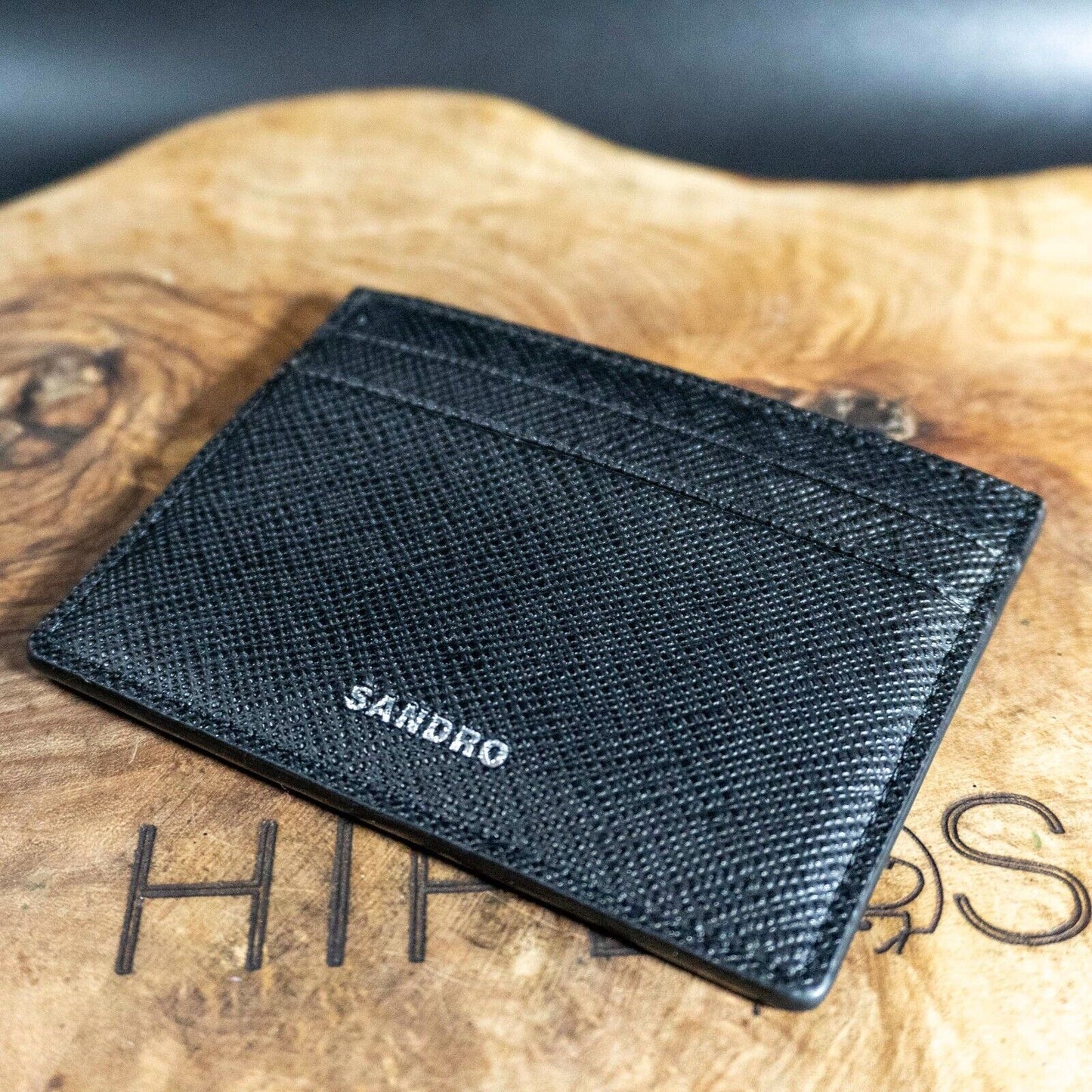 Sandro Leather Card Holder Embossed Logo Wallet Black Authentic