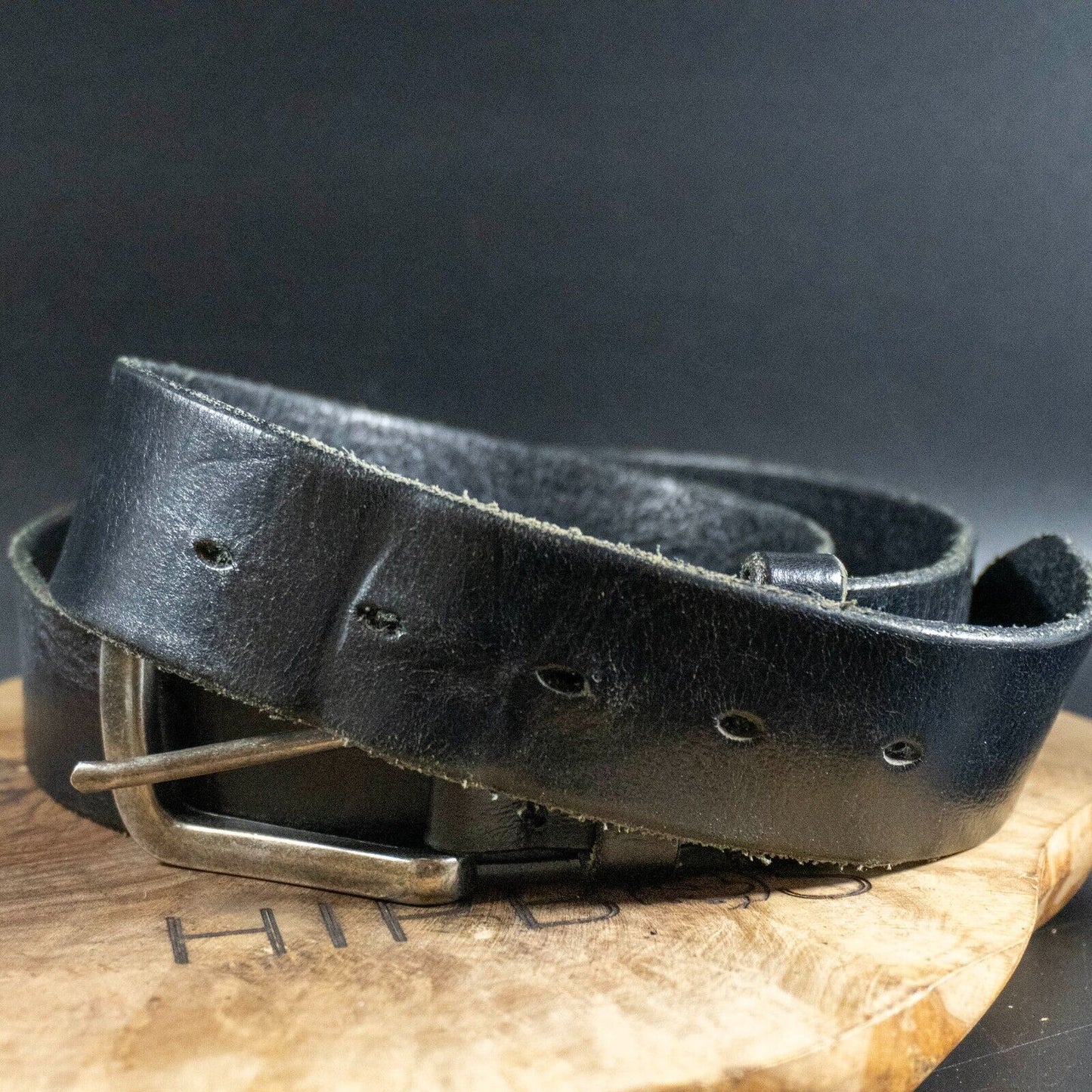 Vintage Mens Belt Handmade Leather Jeans Belt Black Size 34