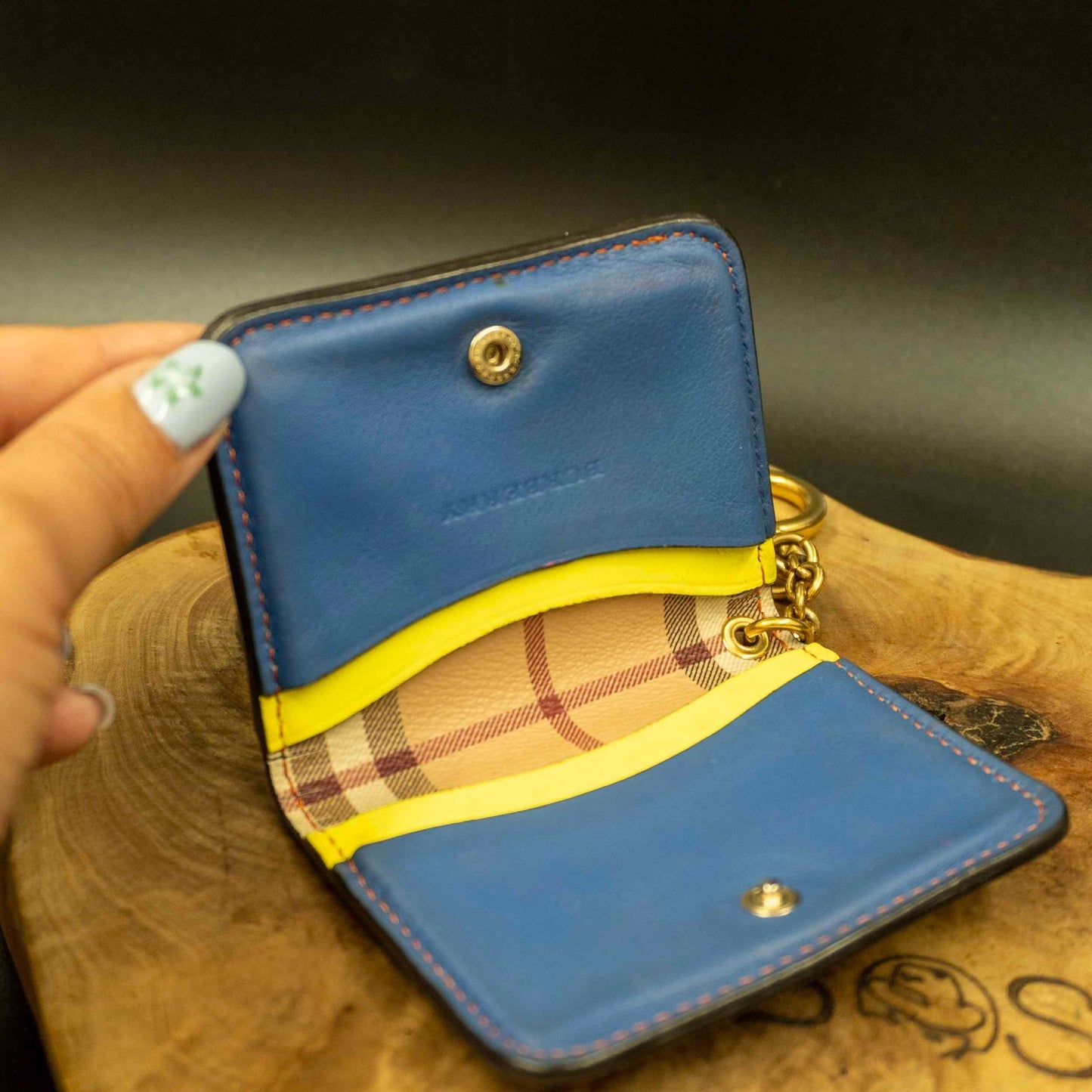 Burberry Authentic Leather Keychain Card Holder Card Wallet Blue