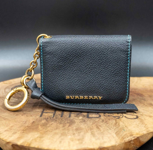 Burberry Authentic Leather Keychain Card Holder Card Wallet Blue