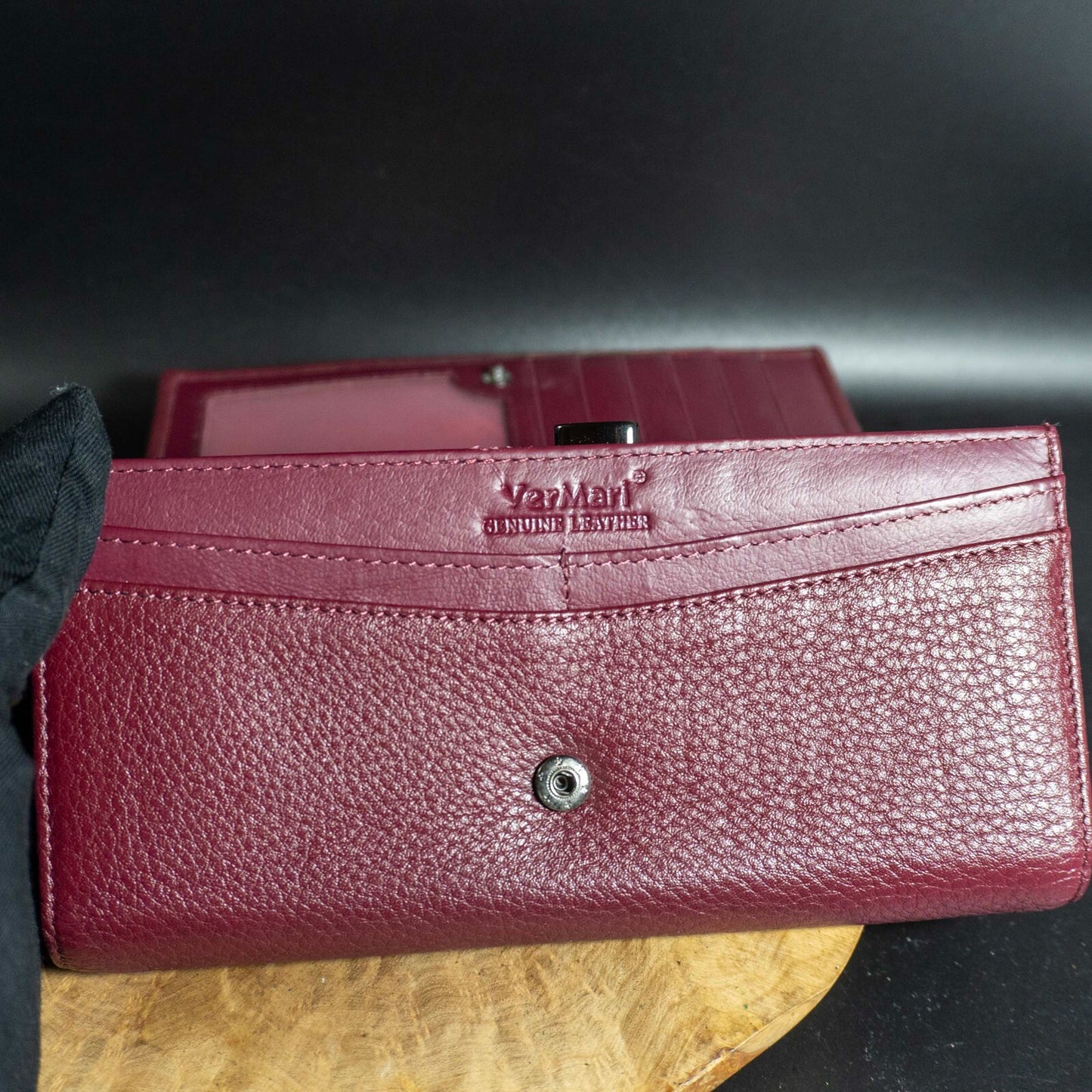 VerMari Womens Purse Wallet Snap Closure Wallet Large Size Wine Red
