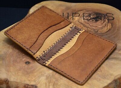 Vintage Handmade Mens Womens Leather Card Holder Wallet Brown