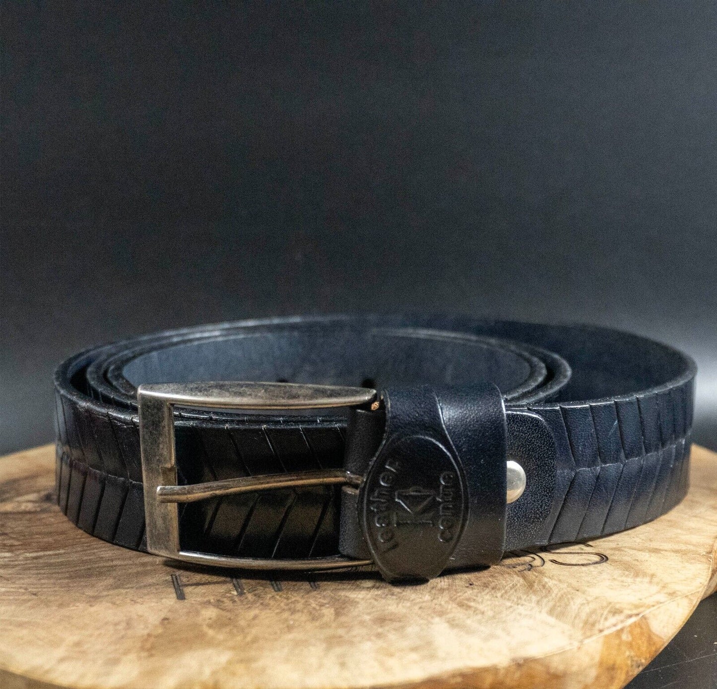 Vintage Mens Belt Handmade Leather Jeans Belt Black Size 38