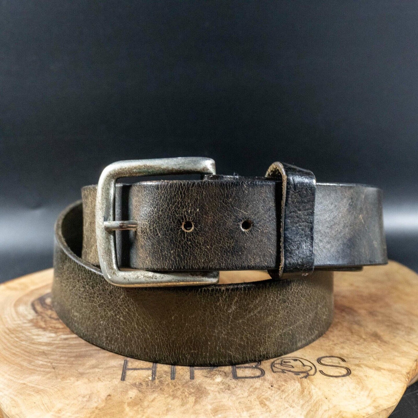 Vintage Mens Belt Handmade Leather Jeans Belt Black Size 34