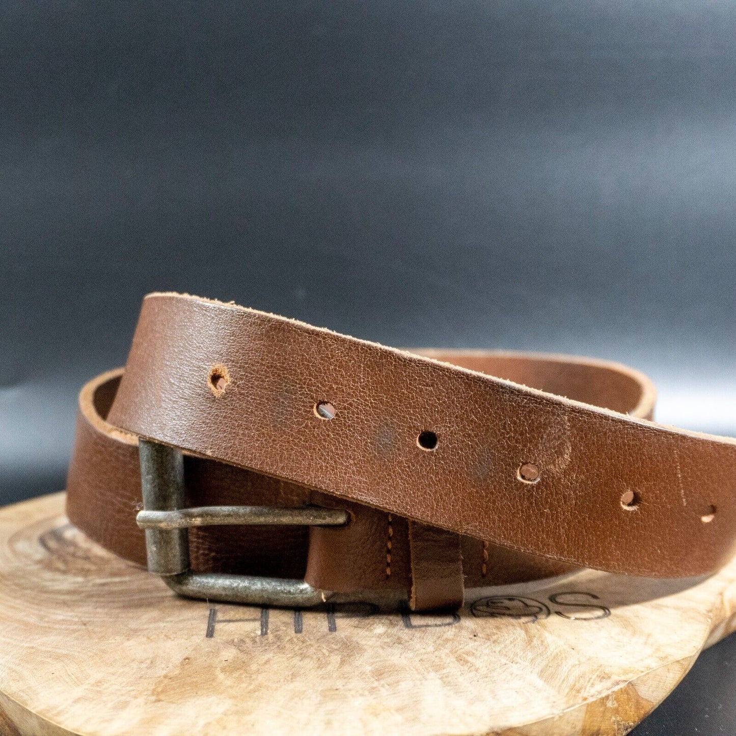 Vintage Mens Belt Handmade Vintage Leather Jeans Belt Brown Size 36 - VintageThing