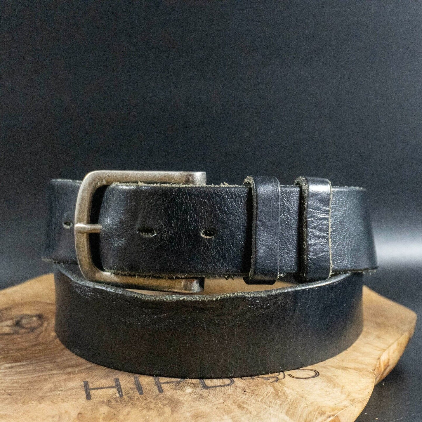 Vintage Mens Belt Handmade Leather Jeans Belt Black Size 34