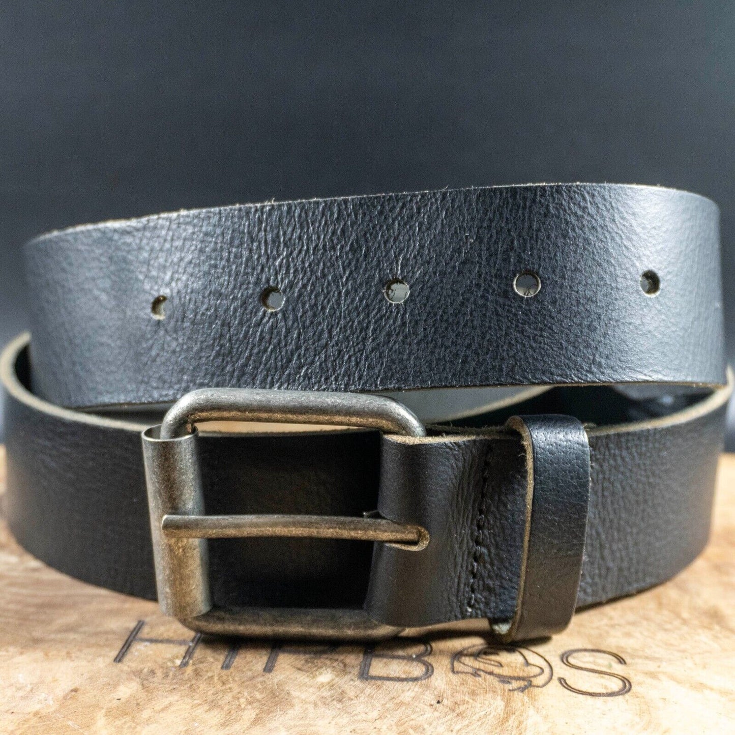 Vintage Mens Belt Handmade Leather Jeans Belt Black Size 34